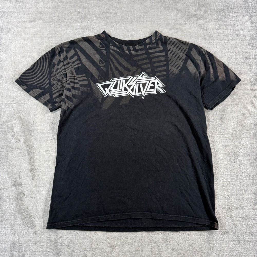 Quiksilver Shirt Mens Medium Black Spell Out Vintage Y2K Surf Skate Double sided